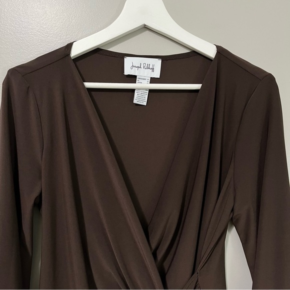 Joseph Ribkoff Wrap Top Style 213349 V Neck Mocha 3/4 Sleeve - Picture 5 of 9